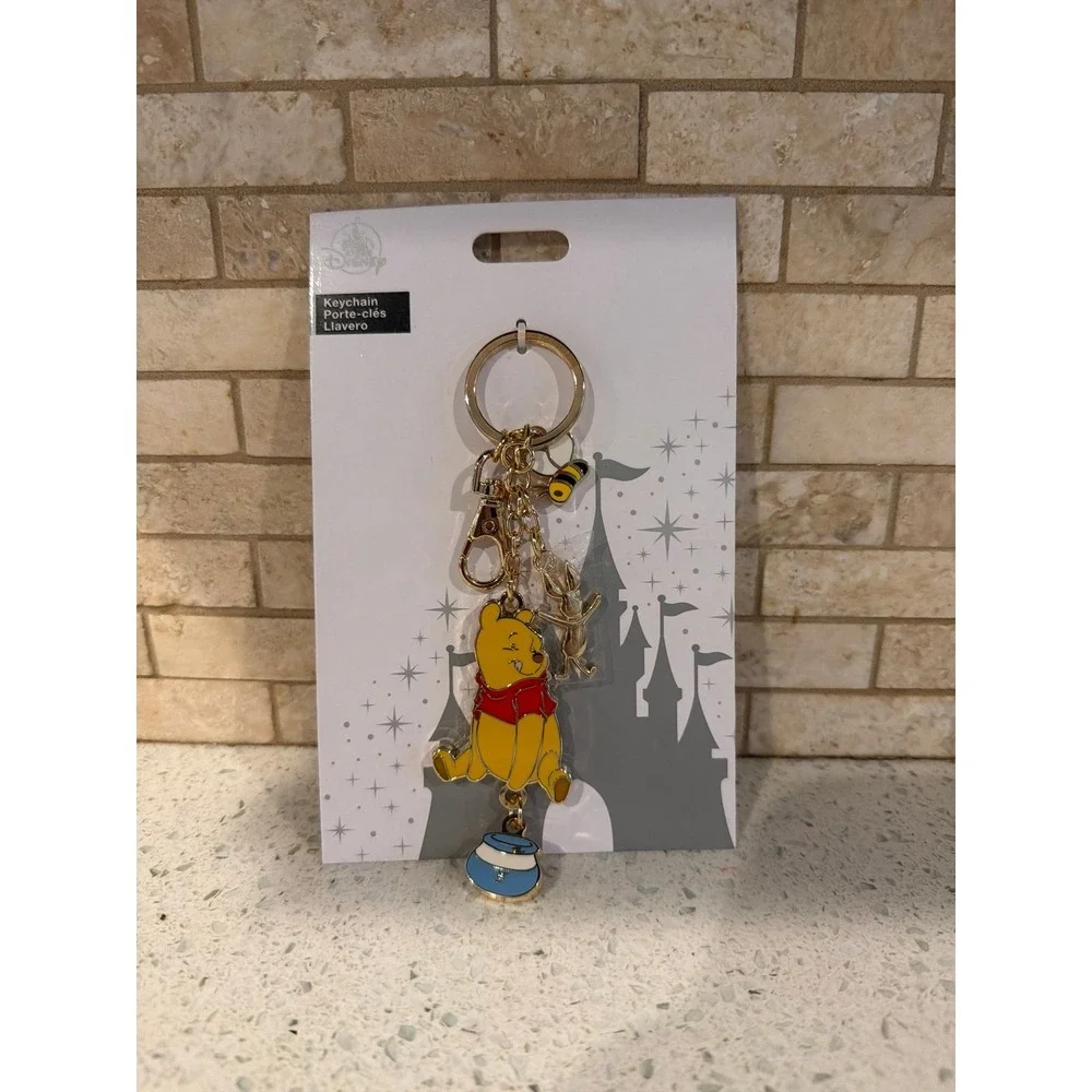 Disney Winnie The Pooh Keychain Keyring Honey Pot Bee Charm Disney Parks NWT
